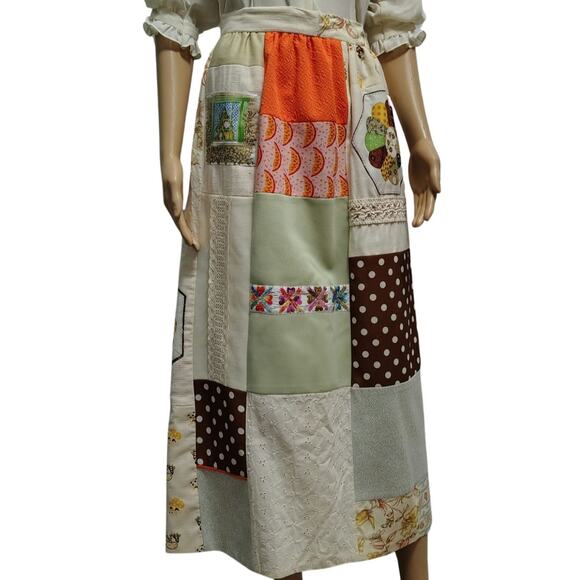 Vintage 60s Hippie Handmade Patchwork Boho Maxi Skirt Prairie Lined 13 In Waist - Picture 1 of 13